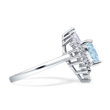 Heart Halo Aquamarine CZ Bridal Promise Ring 925 Sterling Silver Wholesale